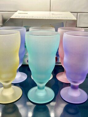 Vintage 6 Libbey Fundamentals Watusi Mixed Color Satin Smoothie Glasses